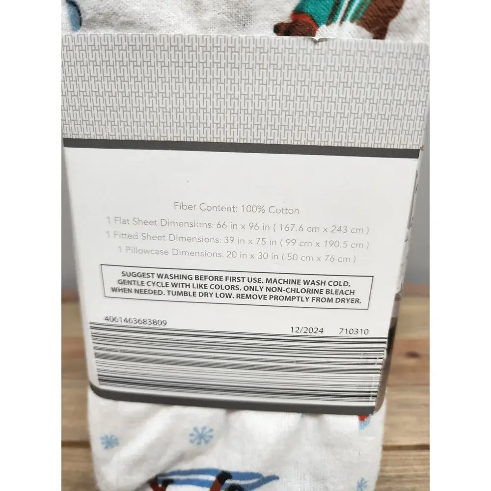 Huntington Home 3 PC Twin 100% Cotton Flannel Sheet Set Dog Fun In The Snow